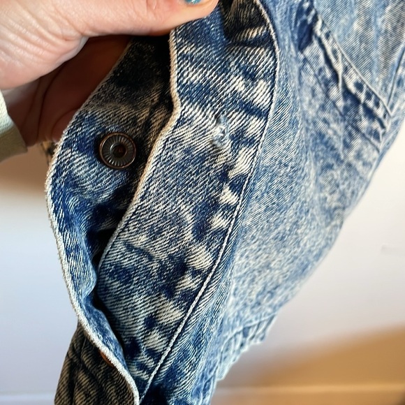 Retro Jean Jacket Stonewash Denim Minimalist SM Blue Casual 80s Chore Coat - Picture 7 of 16